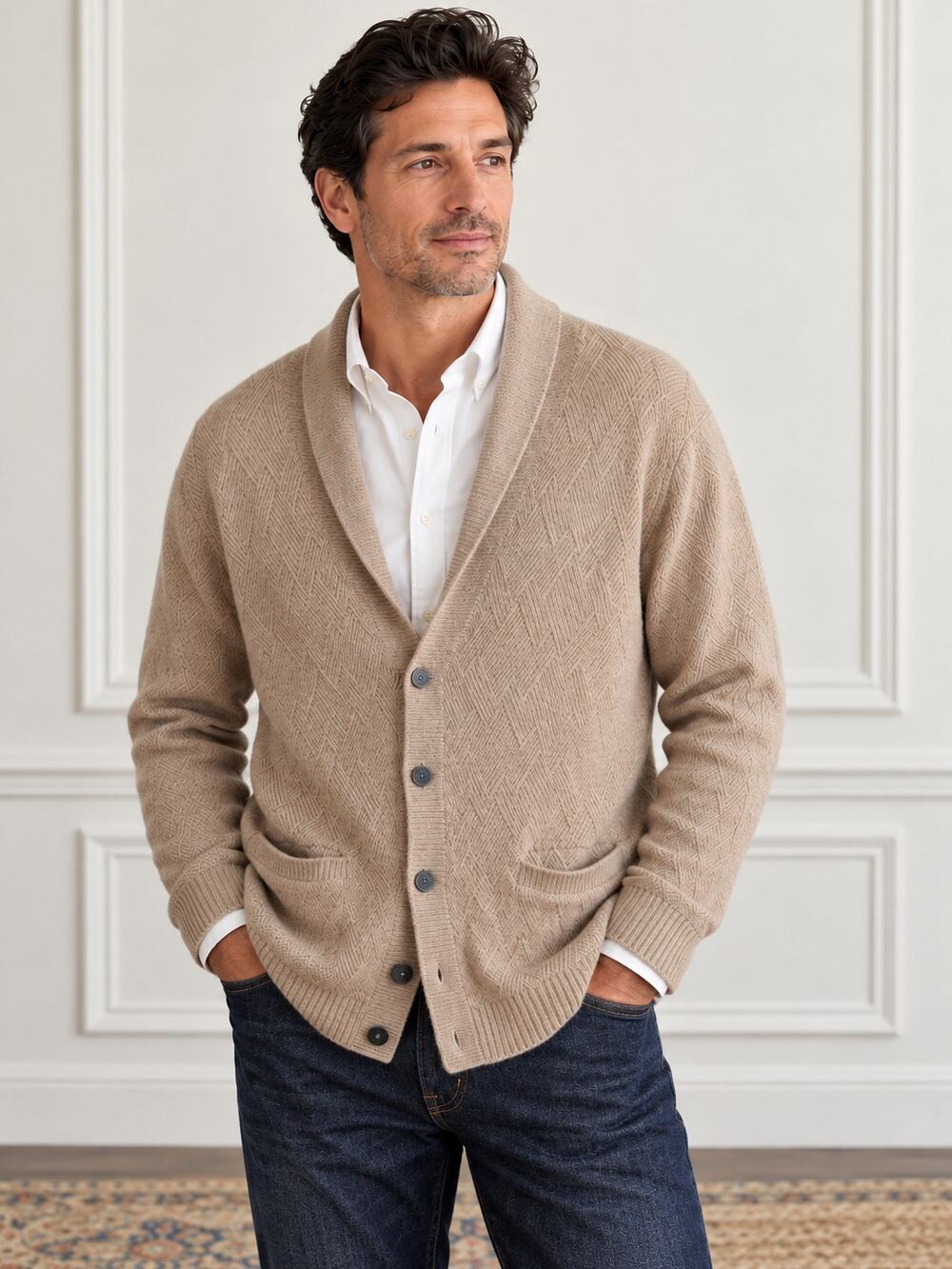 Tasso Elba Men’s XXL 100% Cashmere V-Neck Cardigan Sweater Camel